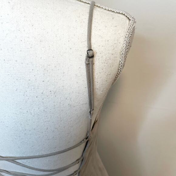 Enza Costa Linen Laced Open Back Maxi Dress In Mist Taupe Size Medium New - Picture 10 of 15